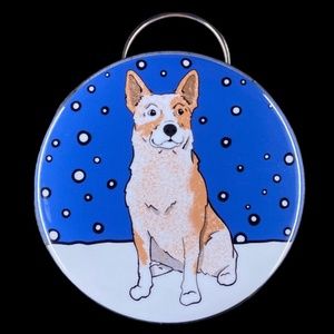 Red Heeler in the Snow Bottle Opener Keychain, Handmade Holiday Dog Accessories